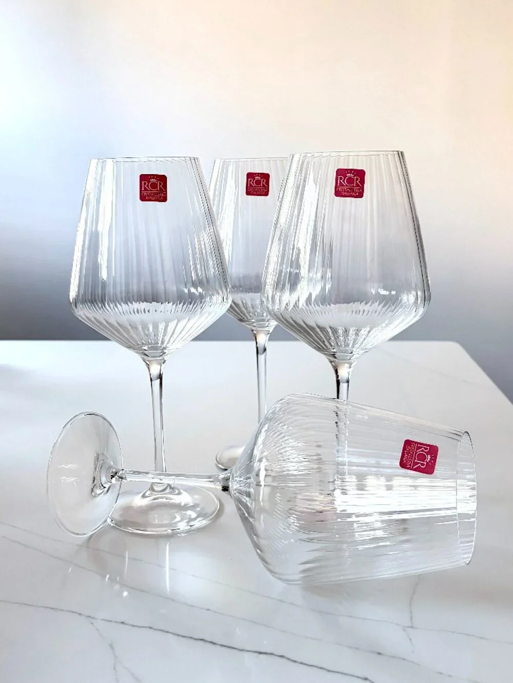 RCR Verres A Vin 18.53 oz Ribbed Wine Glasses Set of 4 Stemmed Made in Italy NEW